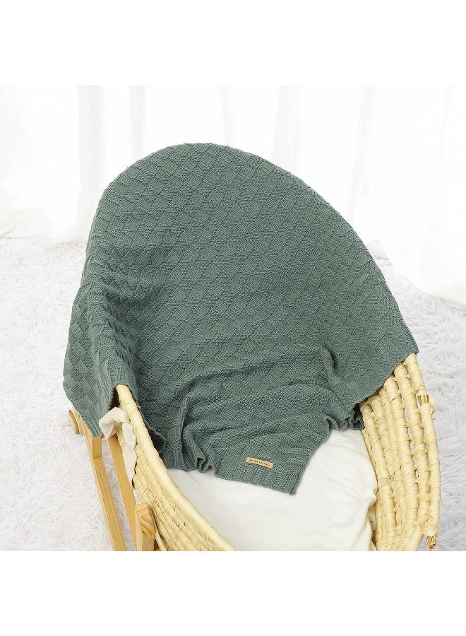 LAWKUL Green Baby Blankets Knitted Cable Babe Blanket Soft Airy Newborn Infant Receiving Swaddle Boy Girl Stroller 40"x30" - Image 5